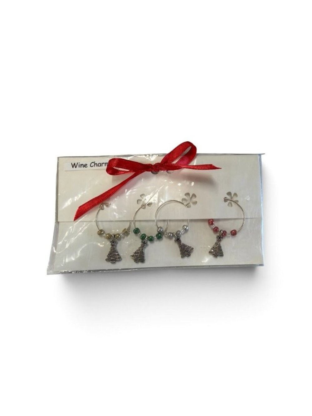 Christmas Tree Wine Glass Charms Gift Set With Beads